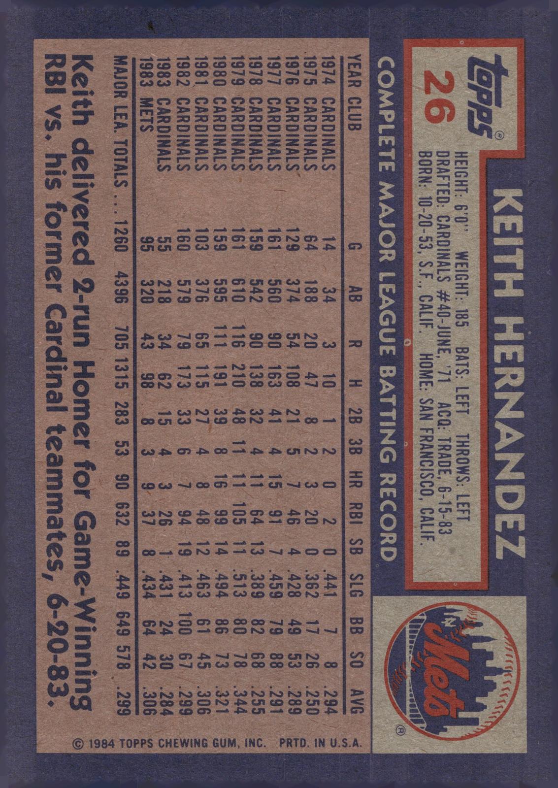 1984 Topps Super #26 Keith Hernandez