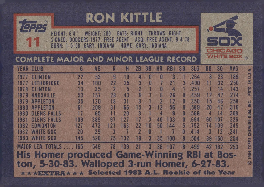 1984 Topps Super #11 Ron Kittle