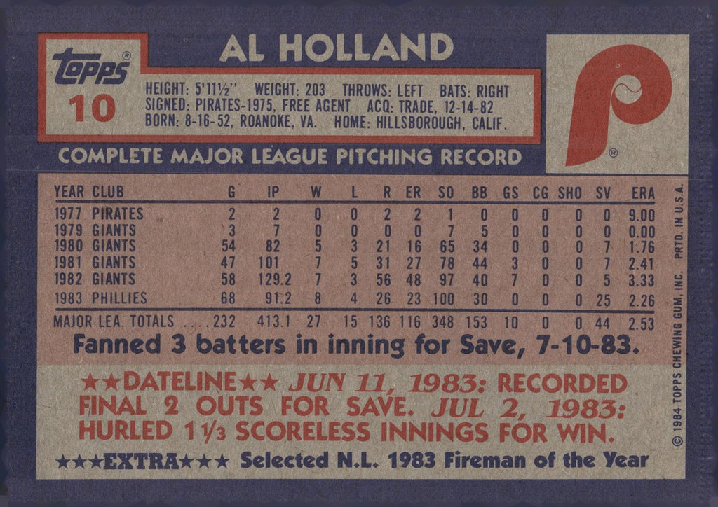 1984 Topps Super #10 Al Holland