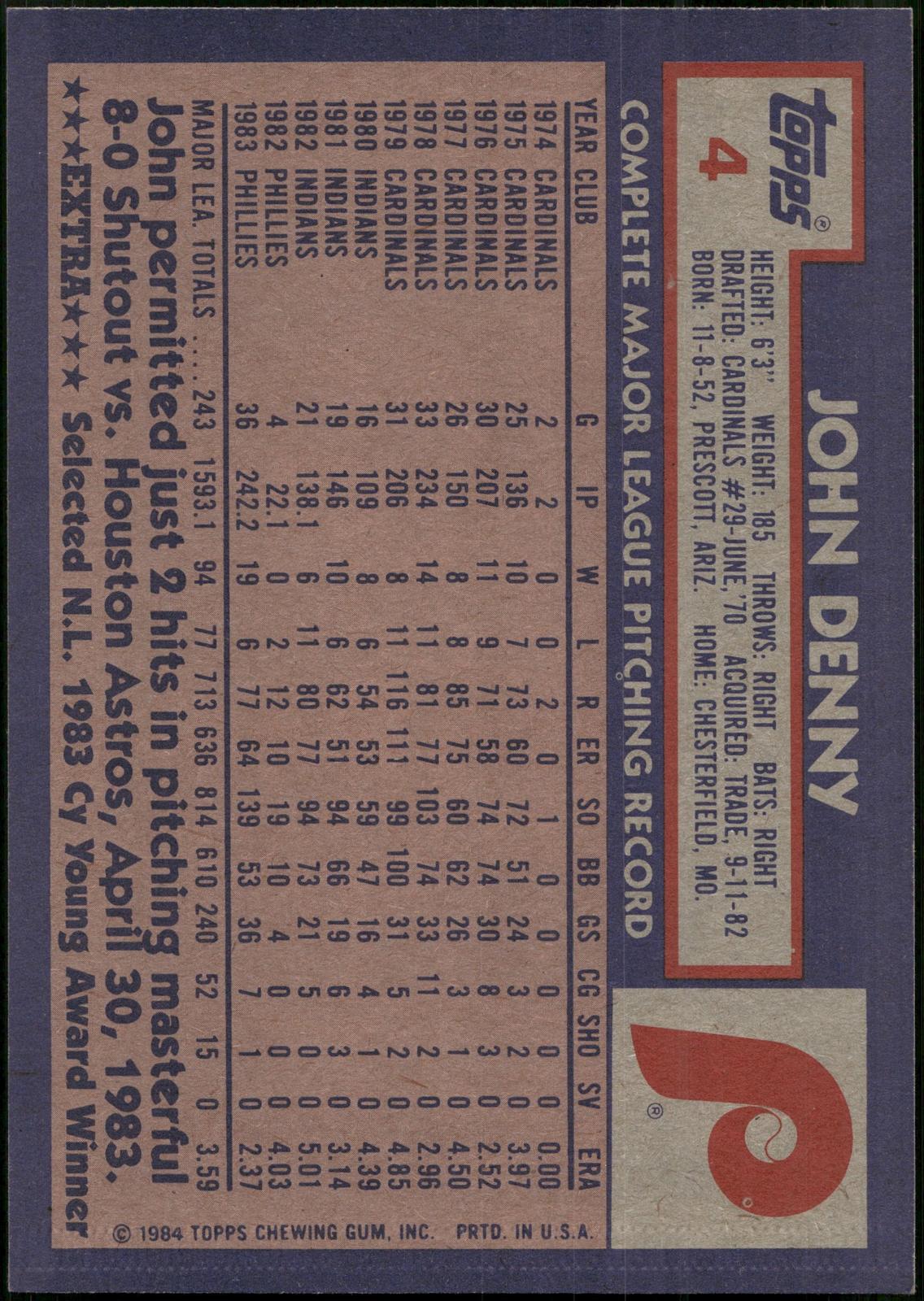1984 Topps Super #4 John Denny