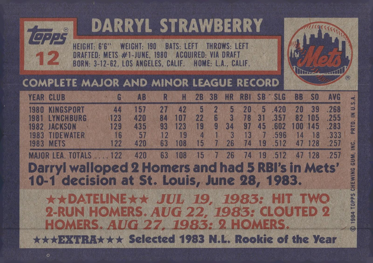 1984 Topps Super #12 Darryl Strawberry
