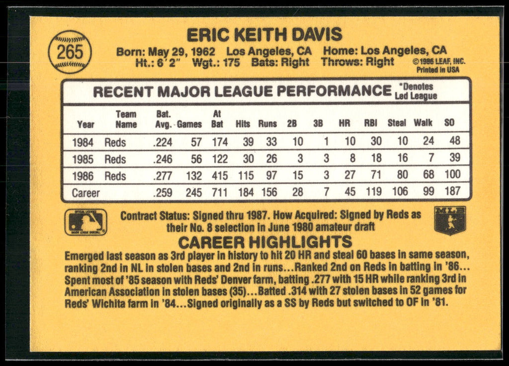 1987 Donruss #265 Eric Davis