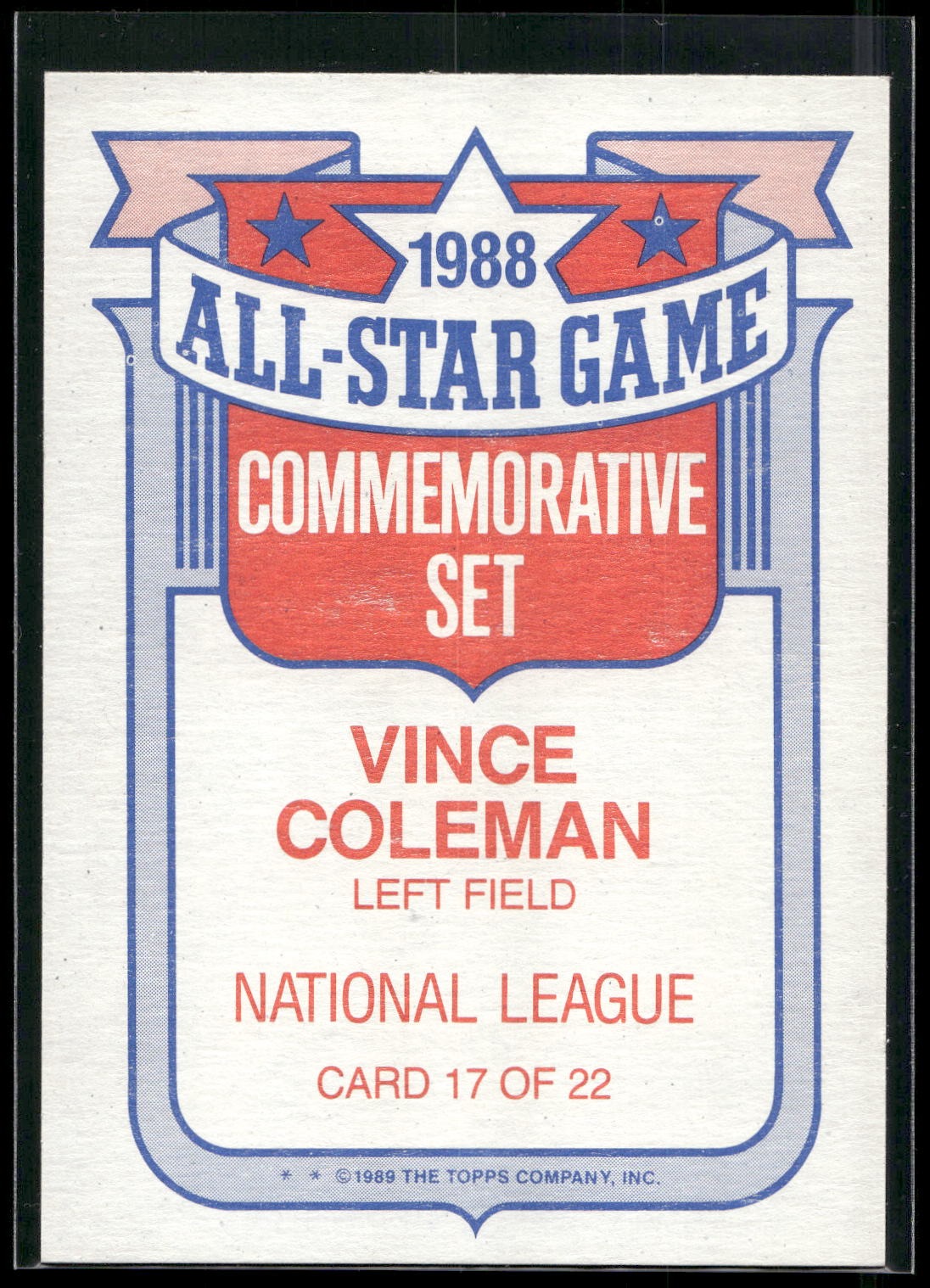 1989 Topps #17 Vince Coleman Glossy All-Stars