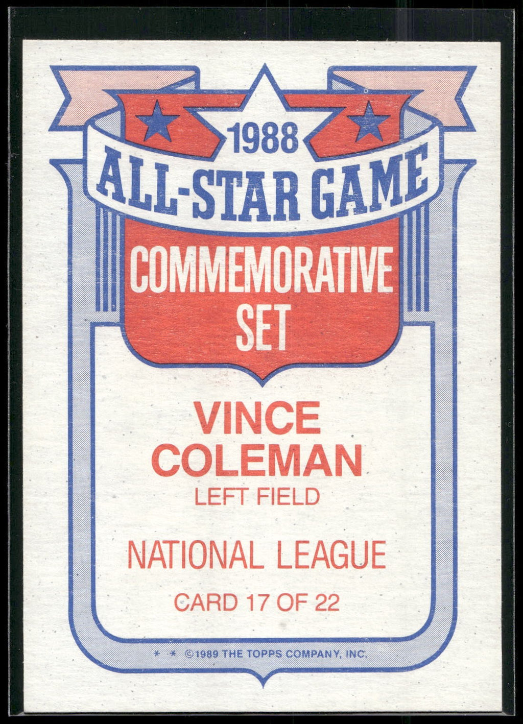 1989 Topps #17 Vince Coleman Glossy All-Stars
