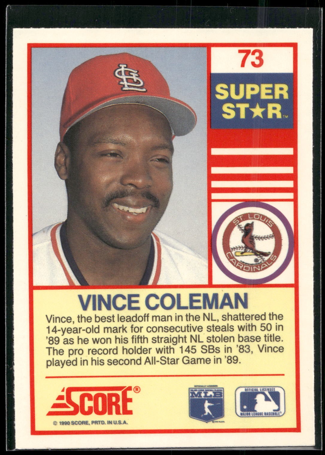 1990 Score 100 Superstars #73 Vince Coleman