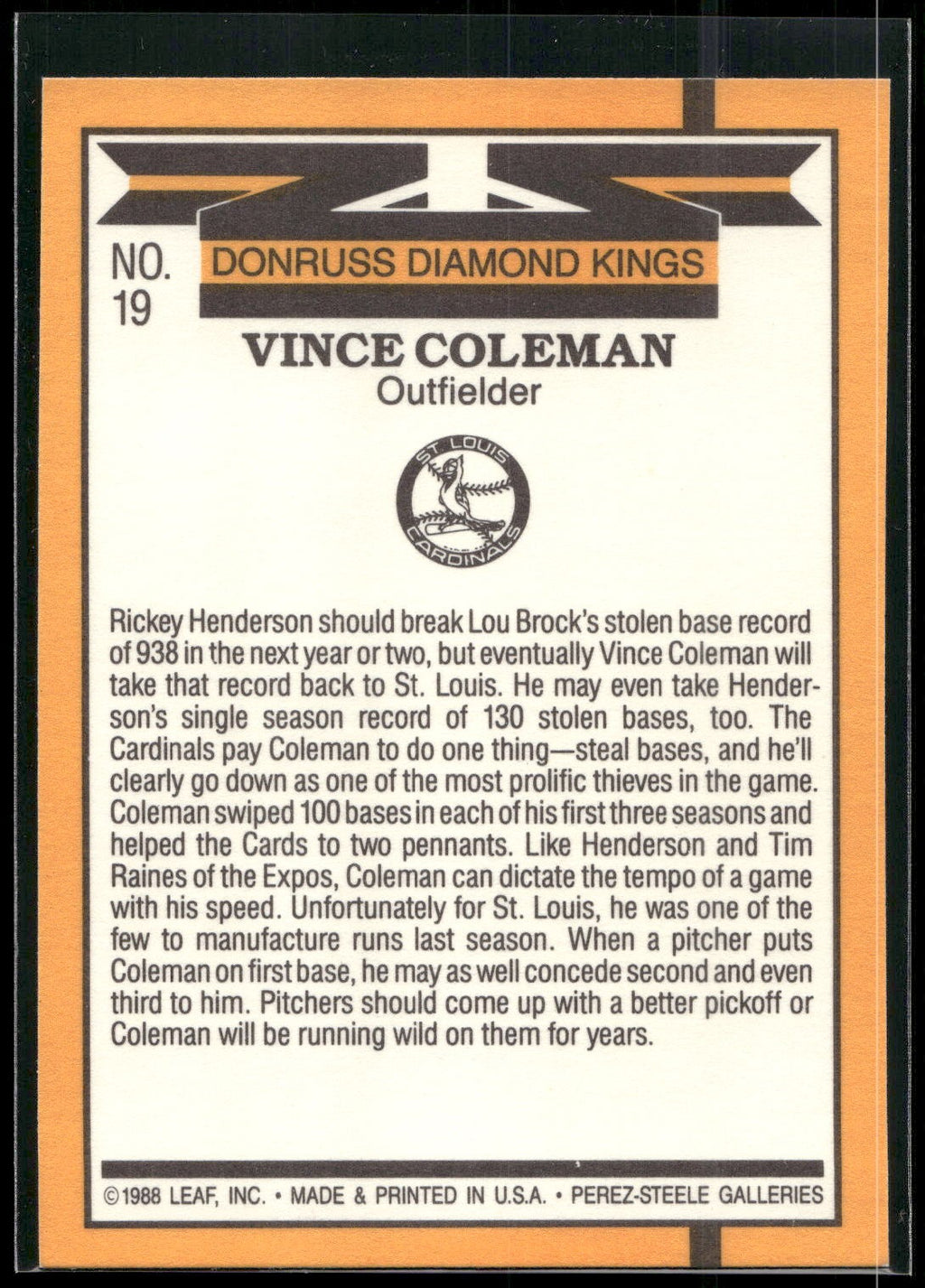 1989 Donruss #19 Vince Coleman