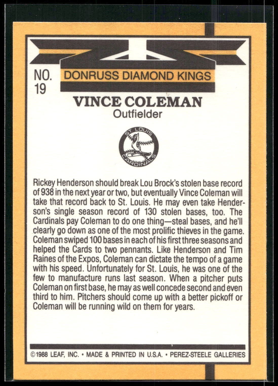 1989 Donruss #19 Vince Coleman