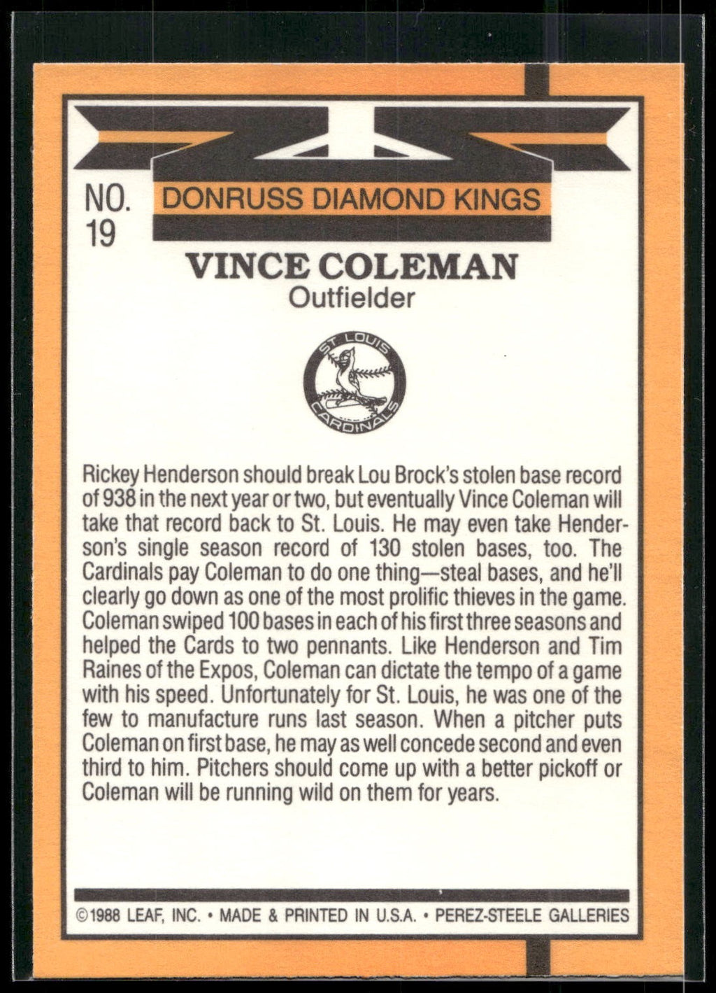 1989 Donruss #19 Vince Coleman