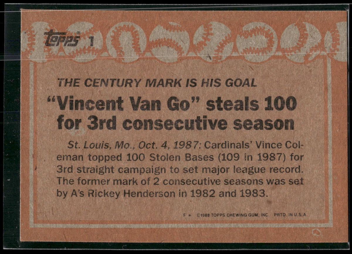 1988 Topps #1 Vince Coleman