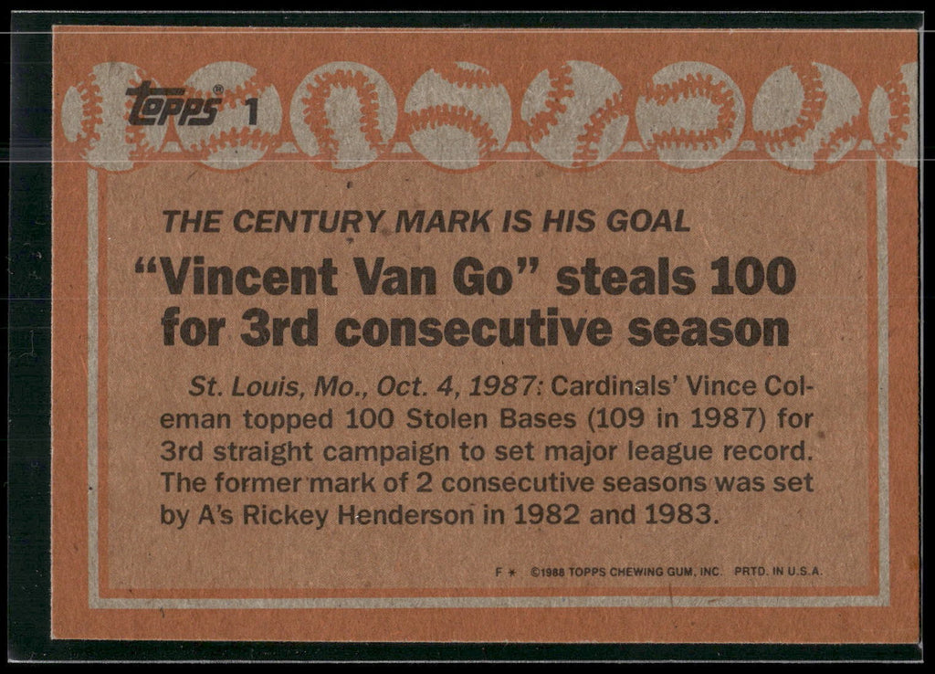 1988 Topps #1 Vince Coleman