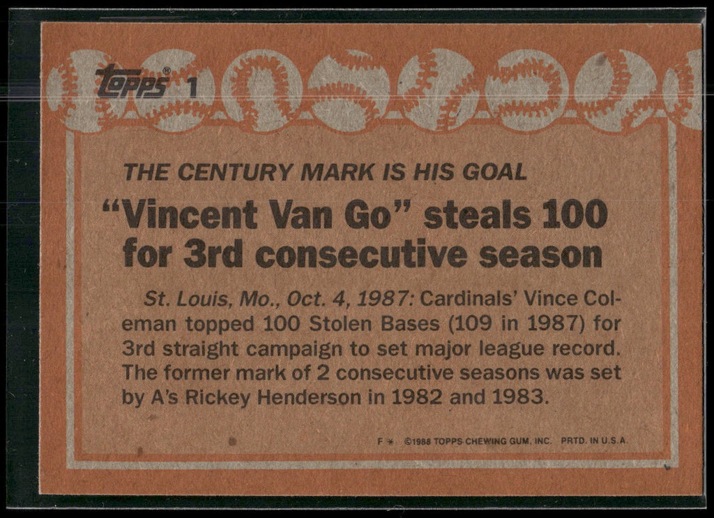 1988 Topps #1 Vince Coleman