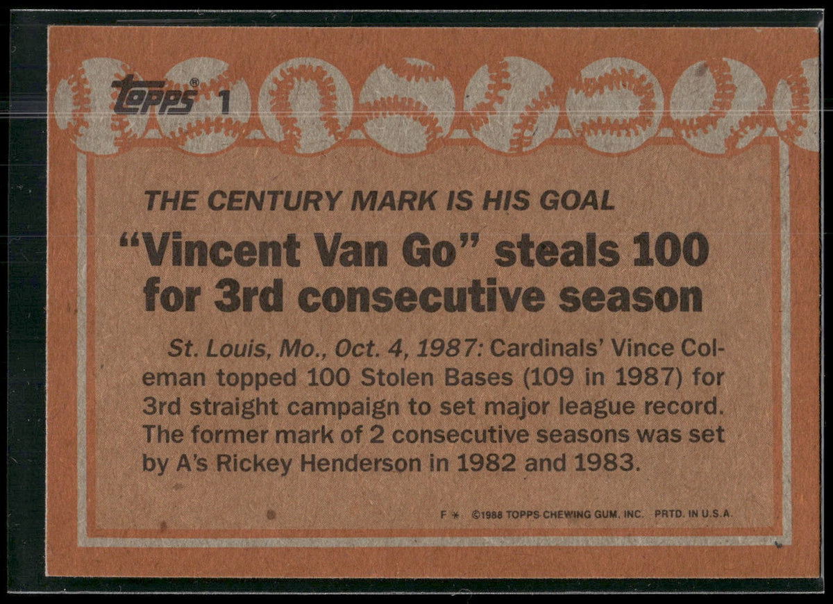 1988 Topps #1 Vince Coleman
