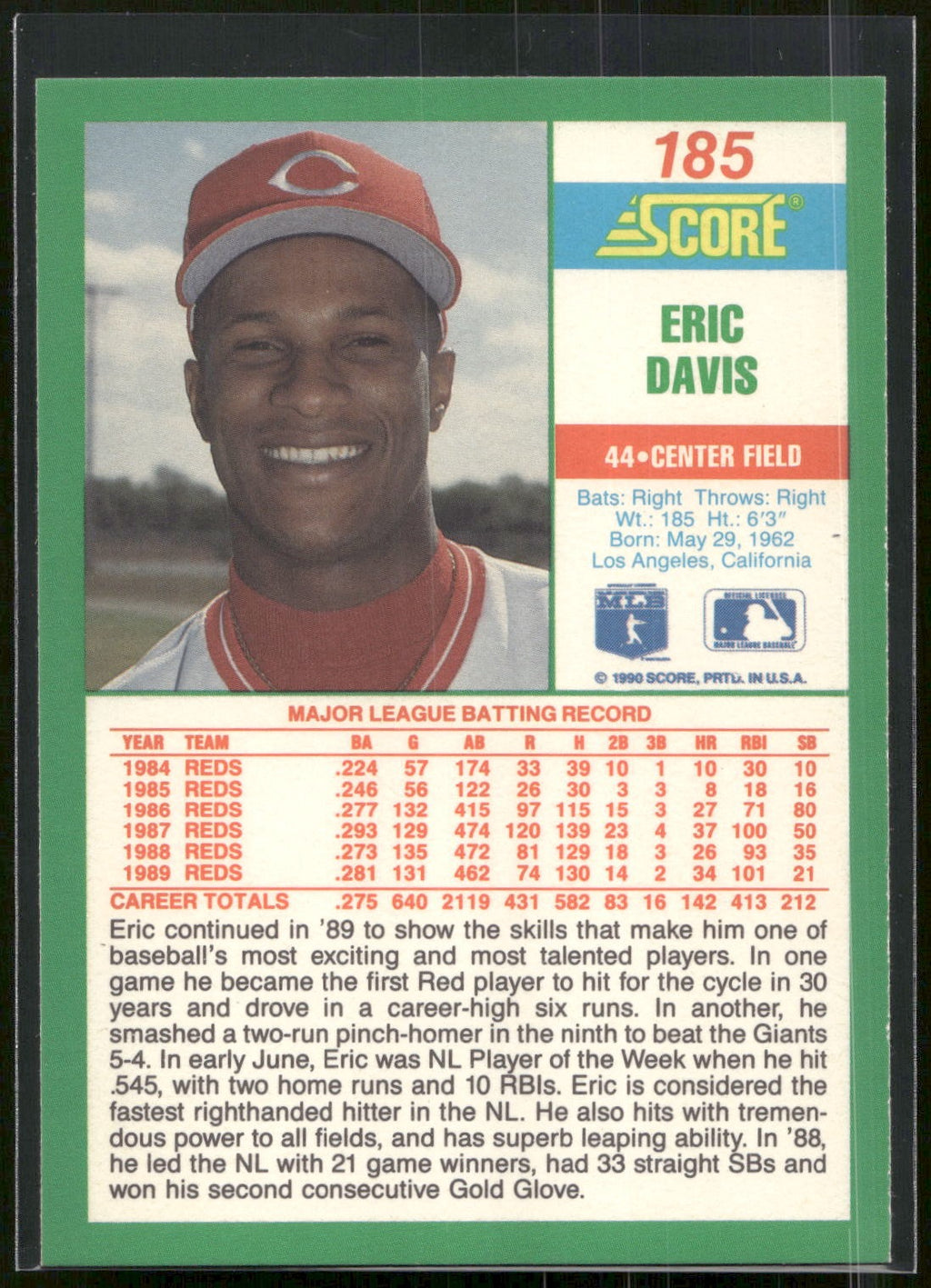 1990 Score #185 Eric Davis