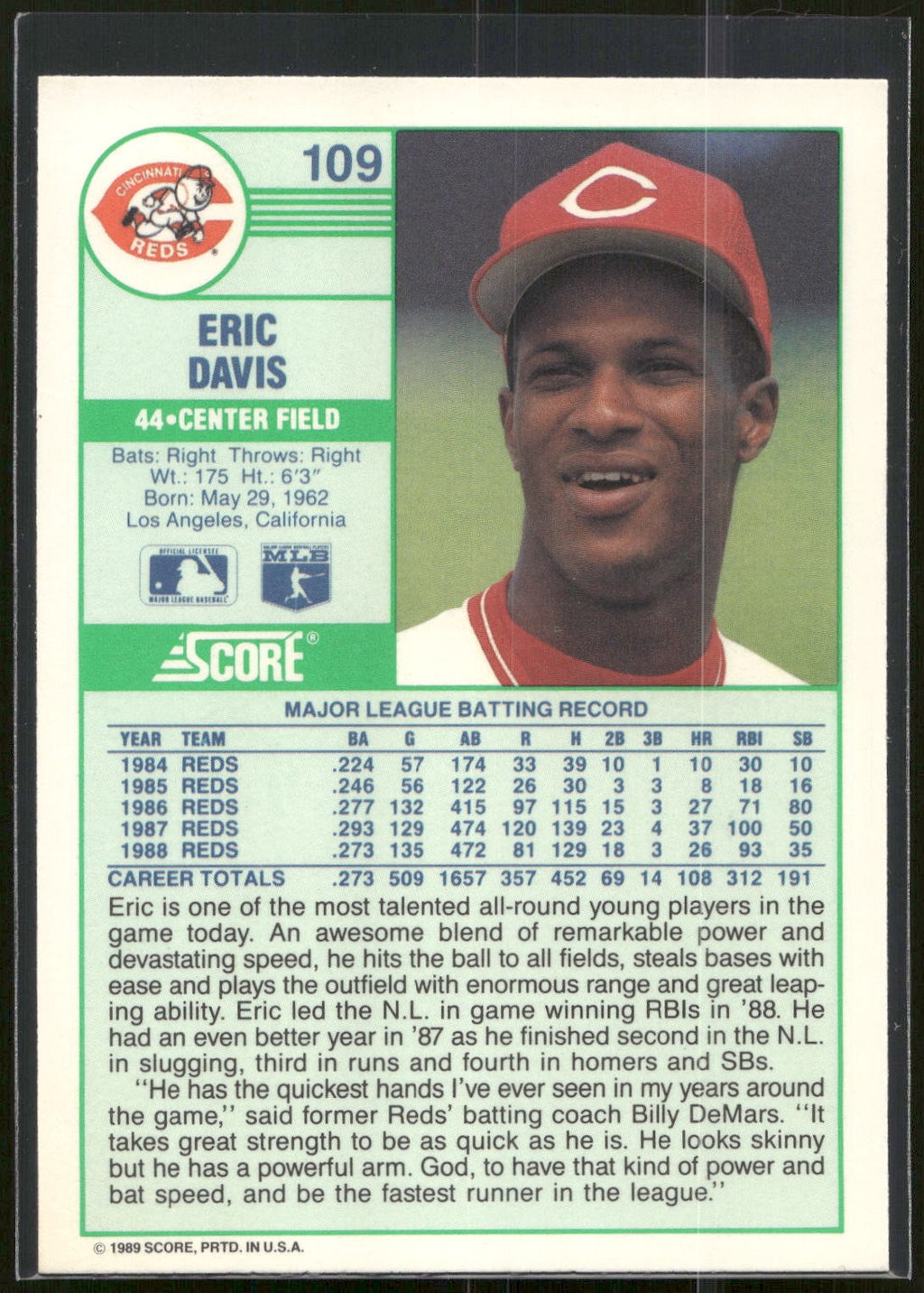 1989 Score #109 Eric Davis