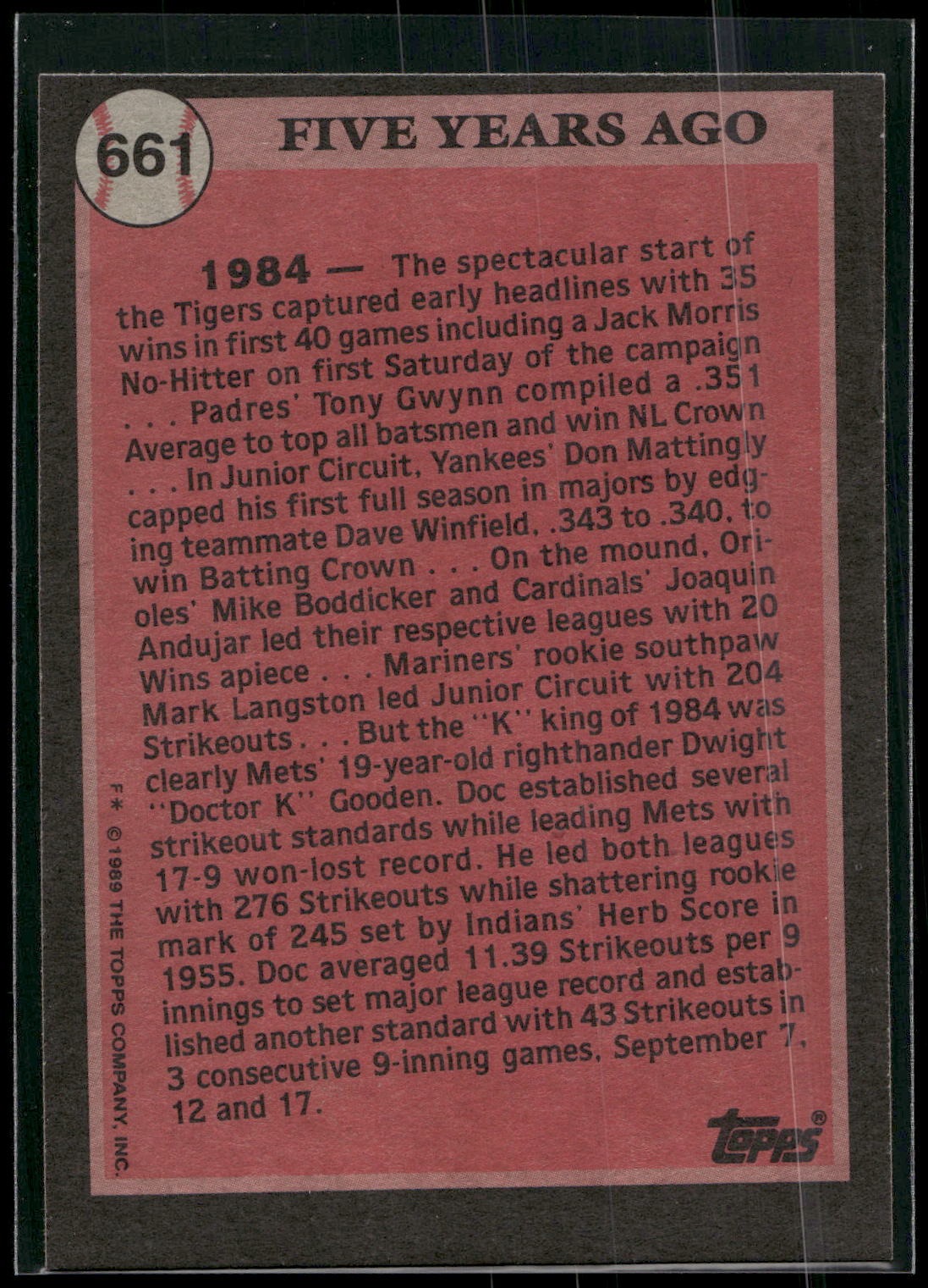 1989 Topps #661 Dwight Gooden