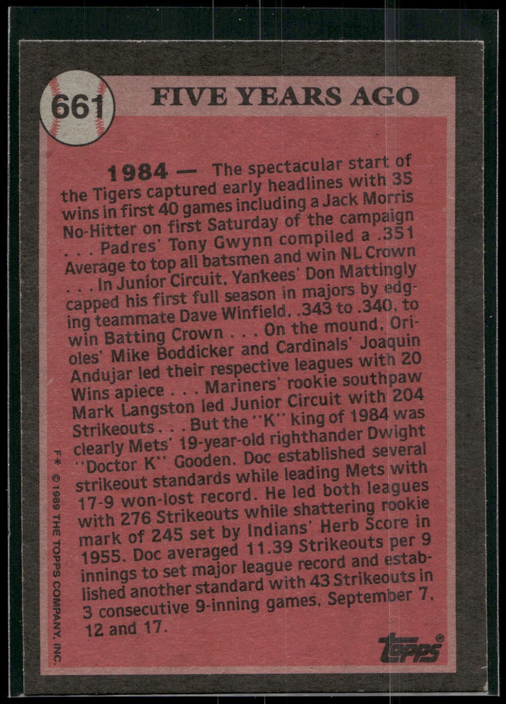 1989 Topps #661 Dwight Gooden