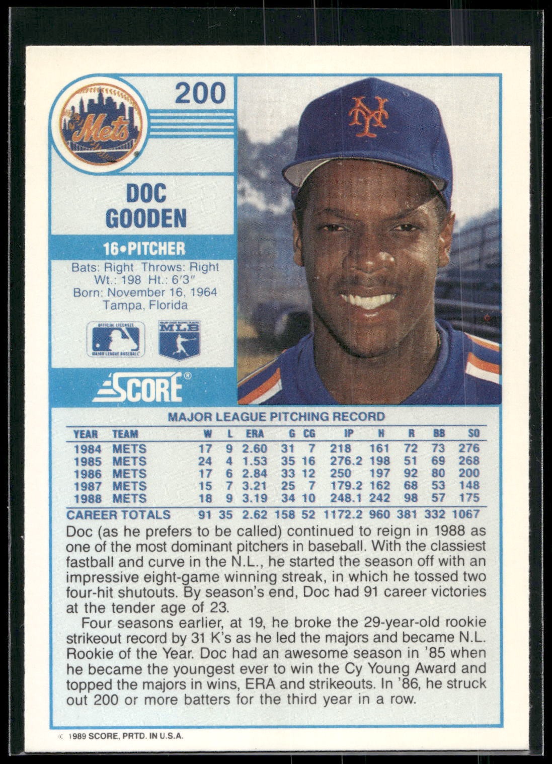 1989 Score #200 Doc Gooden