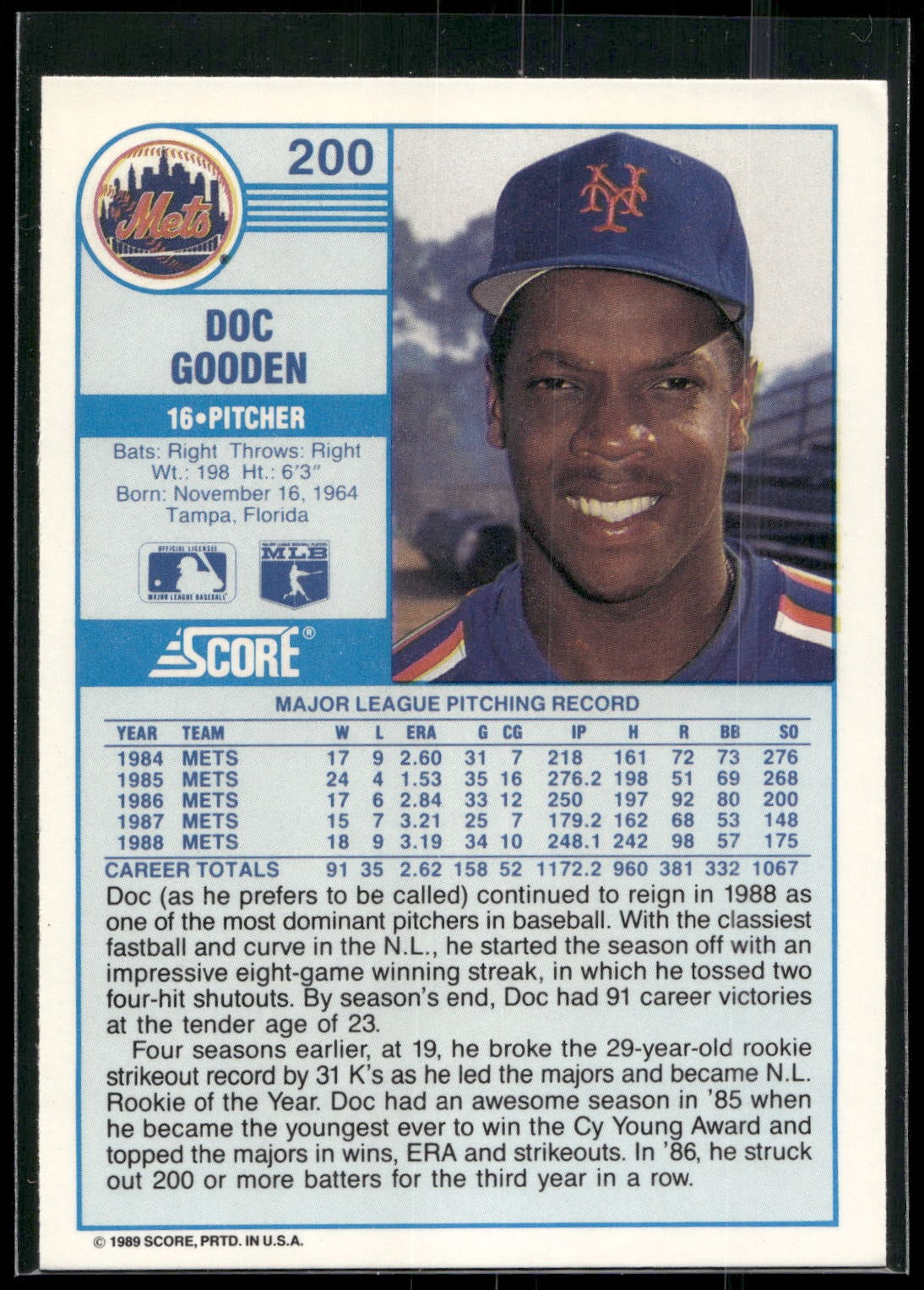 1989 Score #200 Doc Gooden