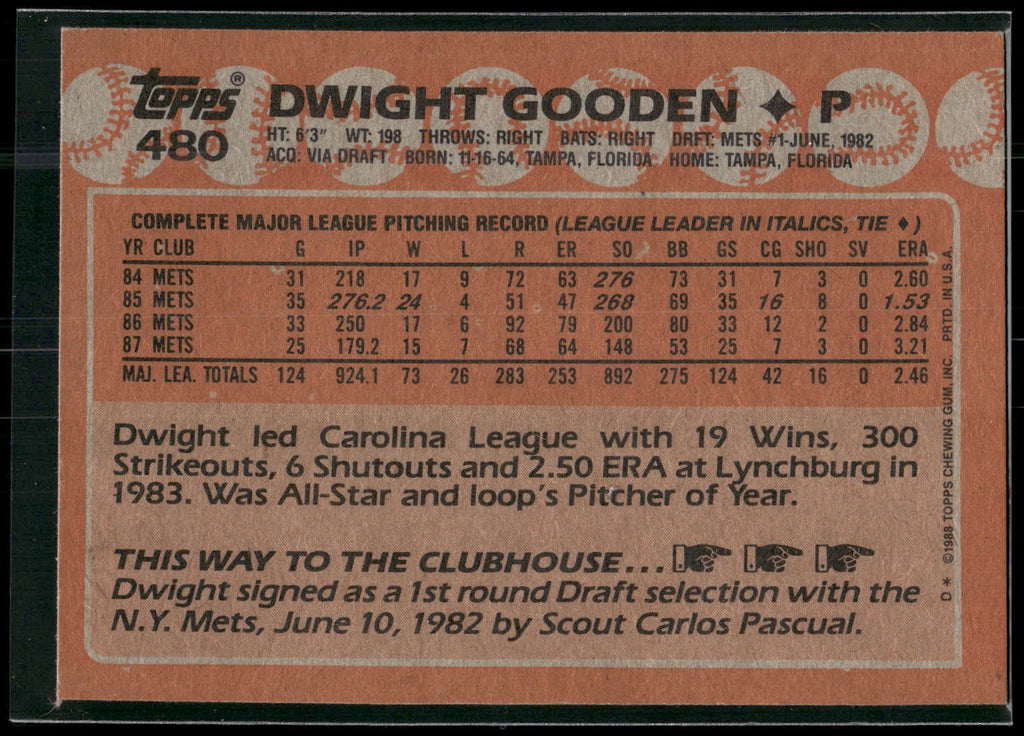 1988 Topps #480 Dwight Gooden