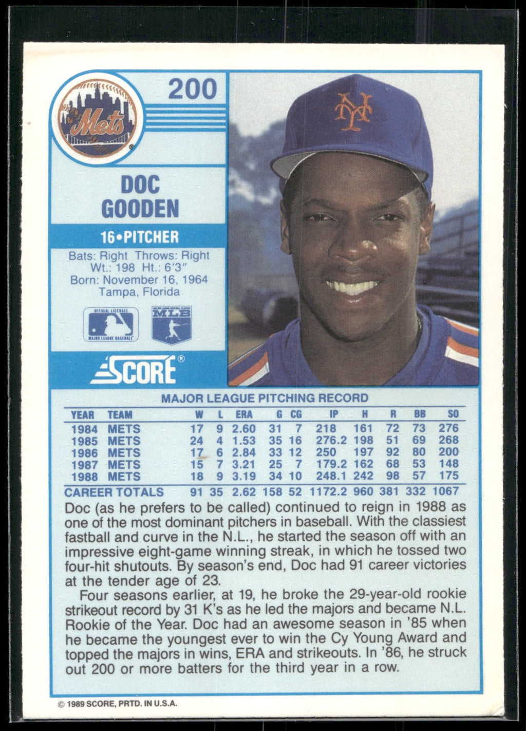 1989 Score #200 Doc Gooden