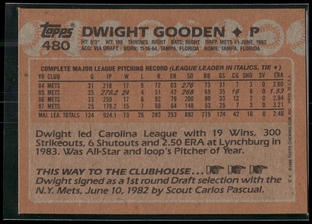 1988 Topps #480 Dwight Gooden