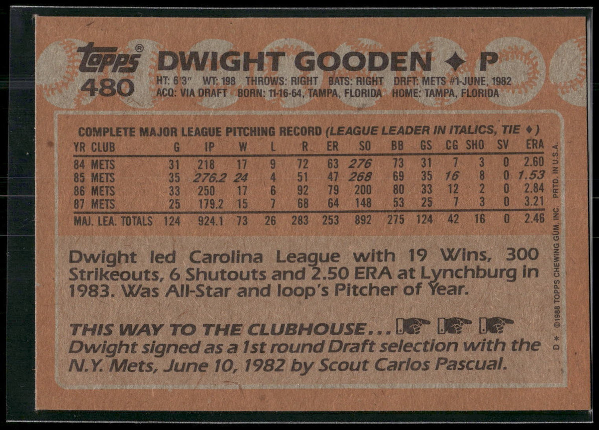 1988 Topps #480 Dwight Gooden