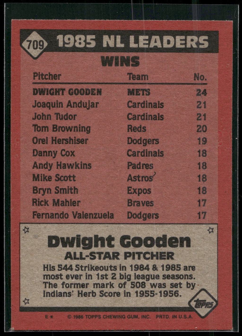 1986 Topps #709 Dwight Gooden