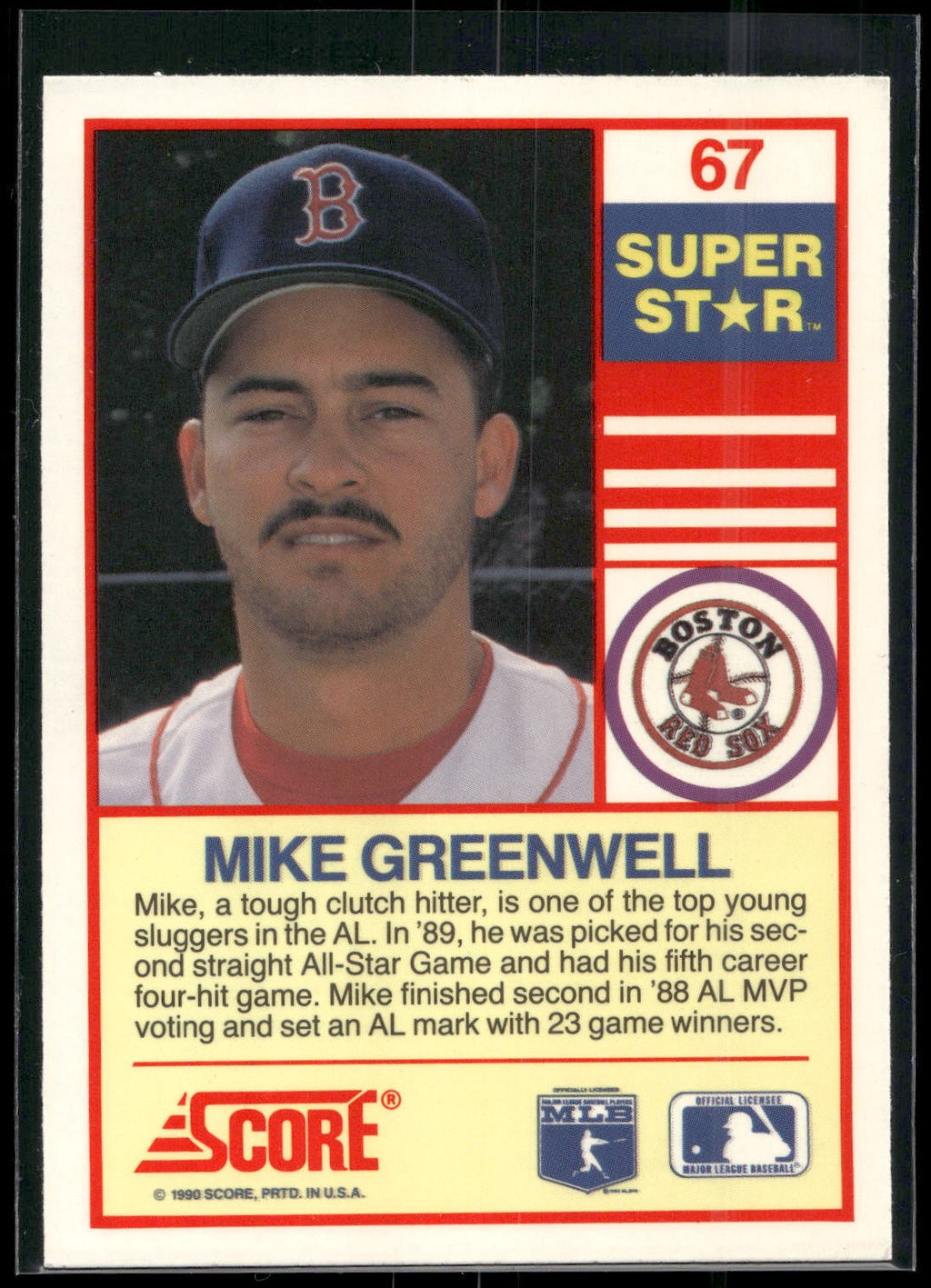 1990 Score 100 Superstars #67 Mike Greenwell