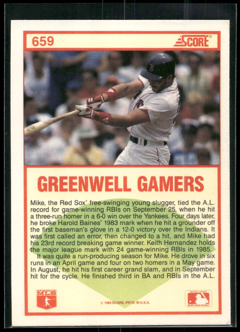 1989 Score #659 Mike Greenwell