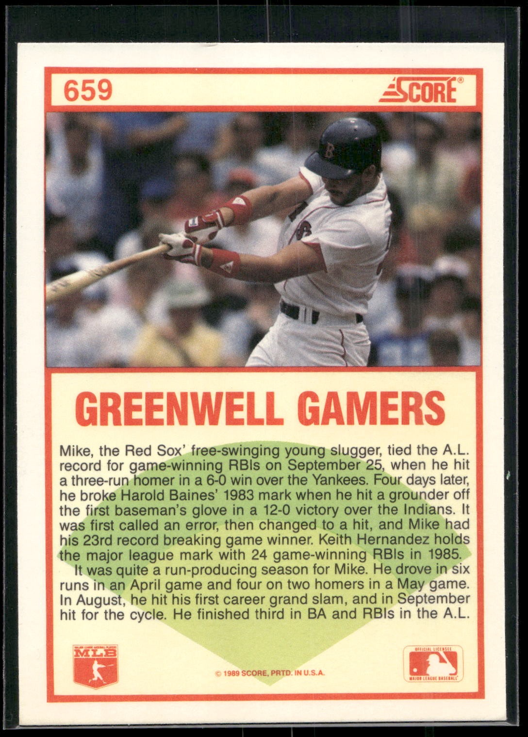 1989 Score #659 Mike Greenwell