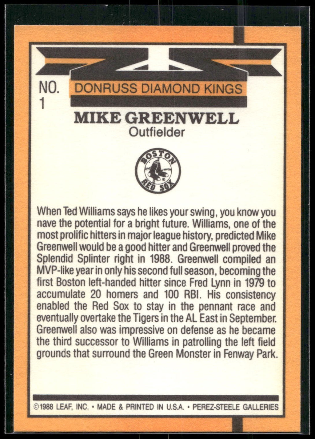 1989 Donruss #1 Mike Greenwell