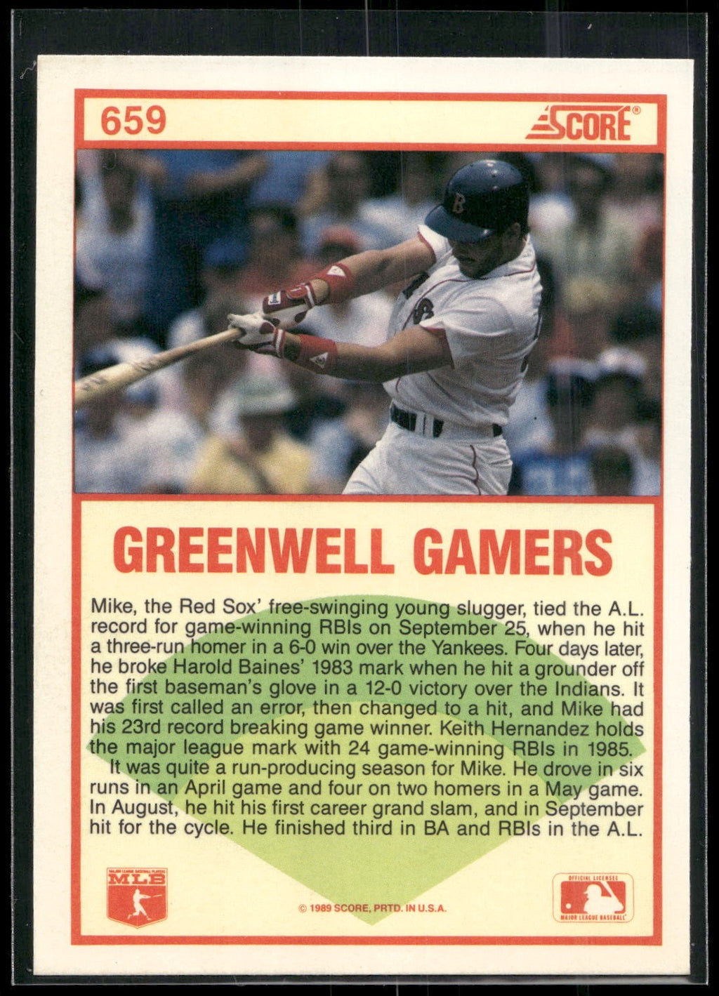 1989 Score #659 Mike Greenwell