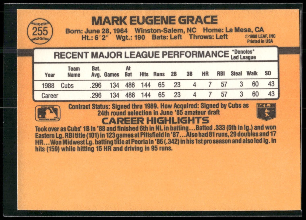 1989 Donruss #255c Mark Grace