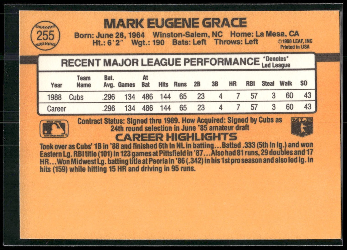 1989 Donruss #255c Mark Grace