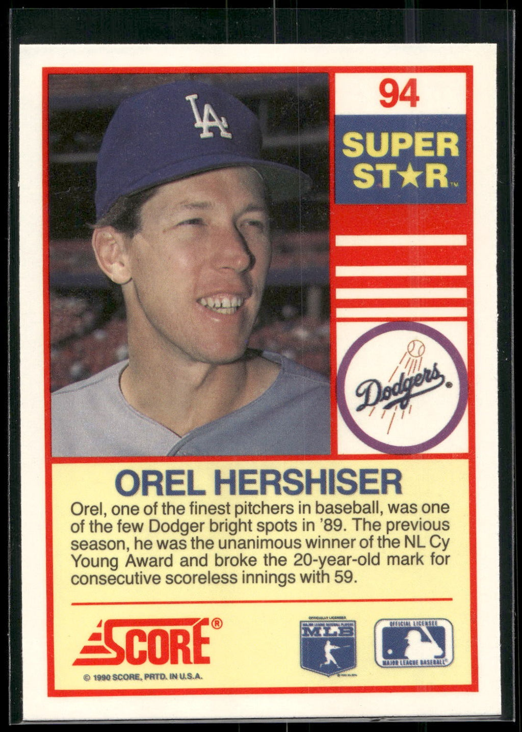 1990 Score 100 Superstars #94 Orel Hershiser