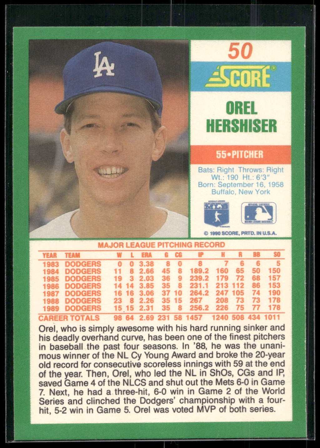 1990 Score #50 Orel Hershiser