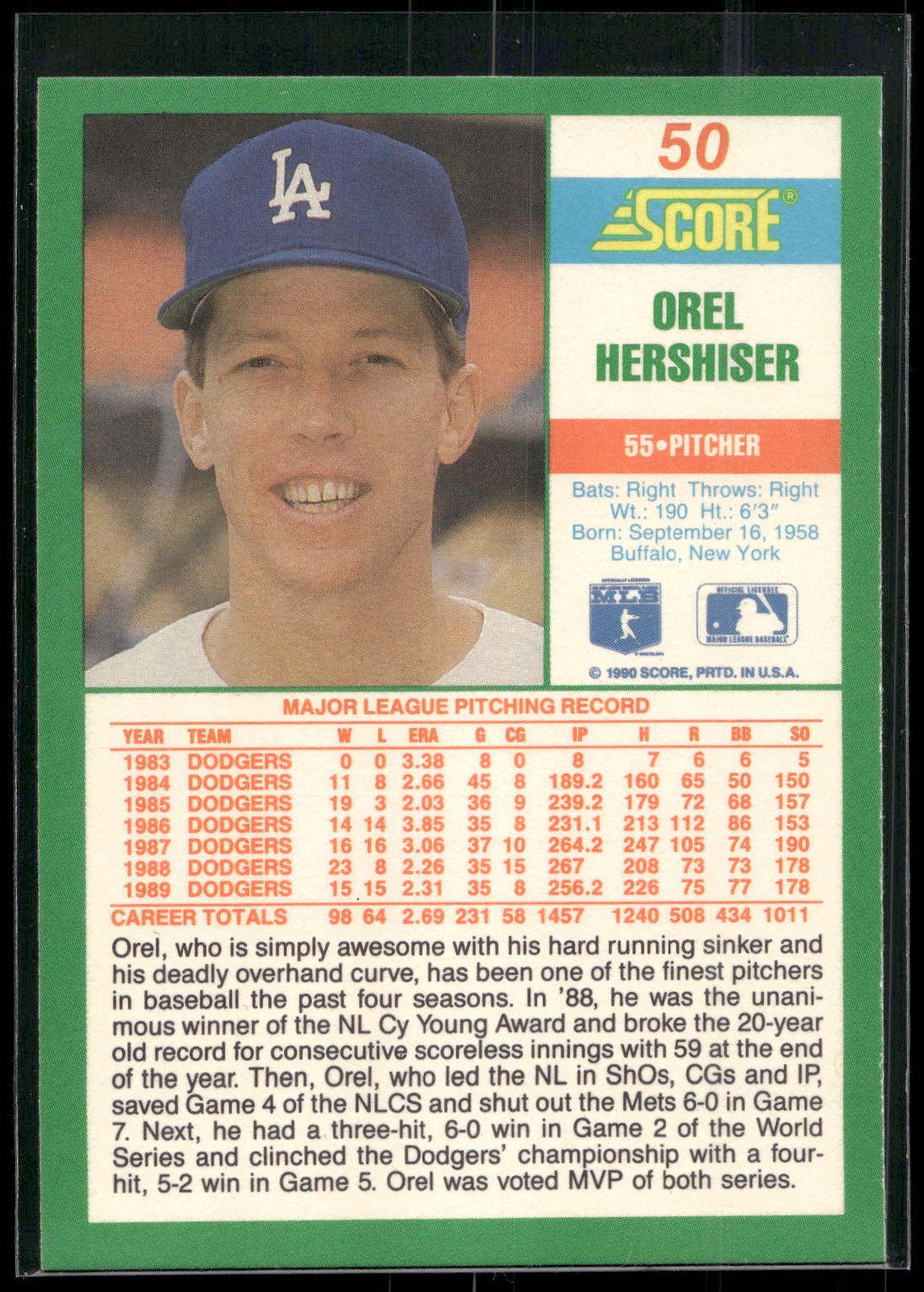 1990 Score #50 Orel Hershiser