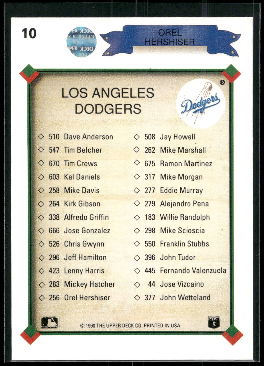 1990 Upper Deck #10 Orel Hershiser