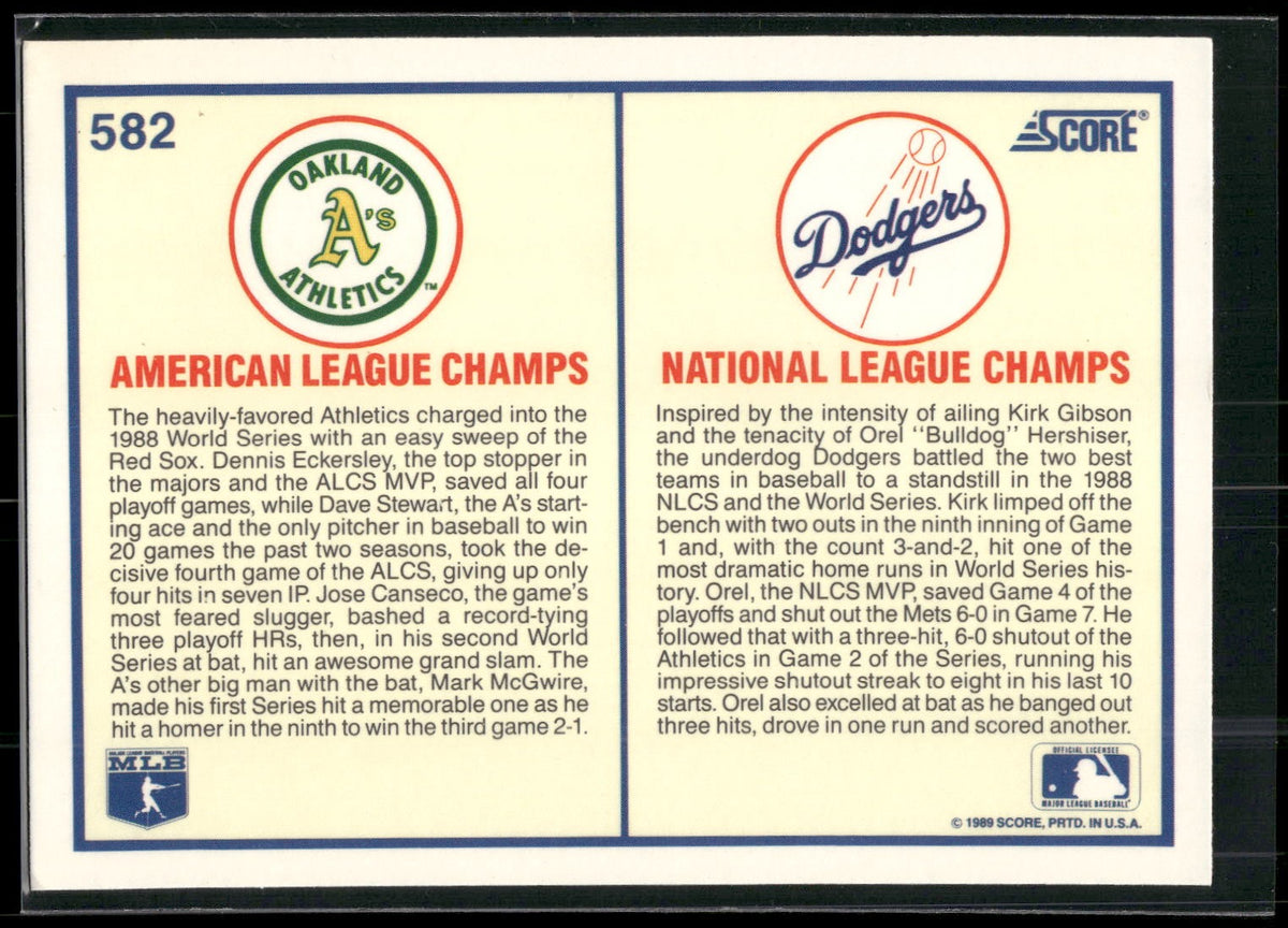 1989 Score #582 1988 World Series