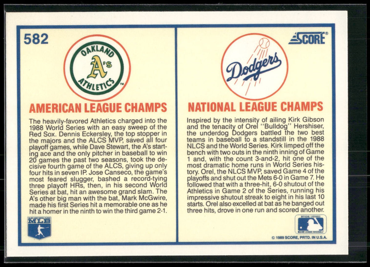 1989 Score #582 1988 World Series