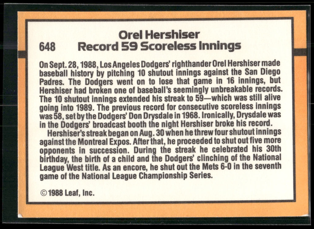 1989 Donruss #648 Orel Hershiser