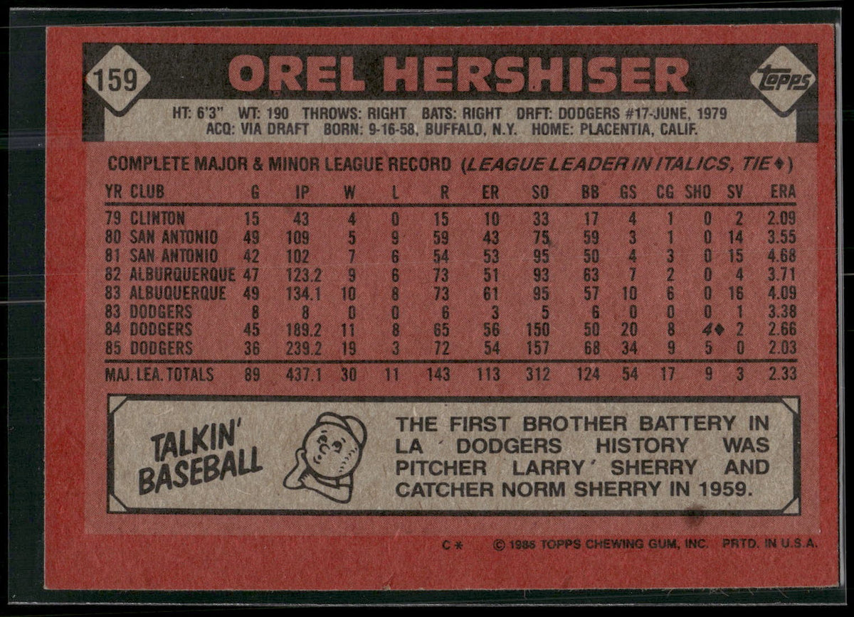 1986 Topps #159 Orel Hershiser