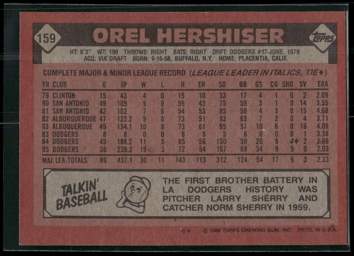 1986 Topps #159 Orel Hershiser
