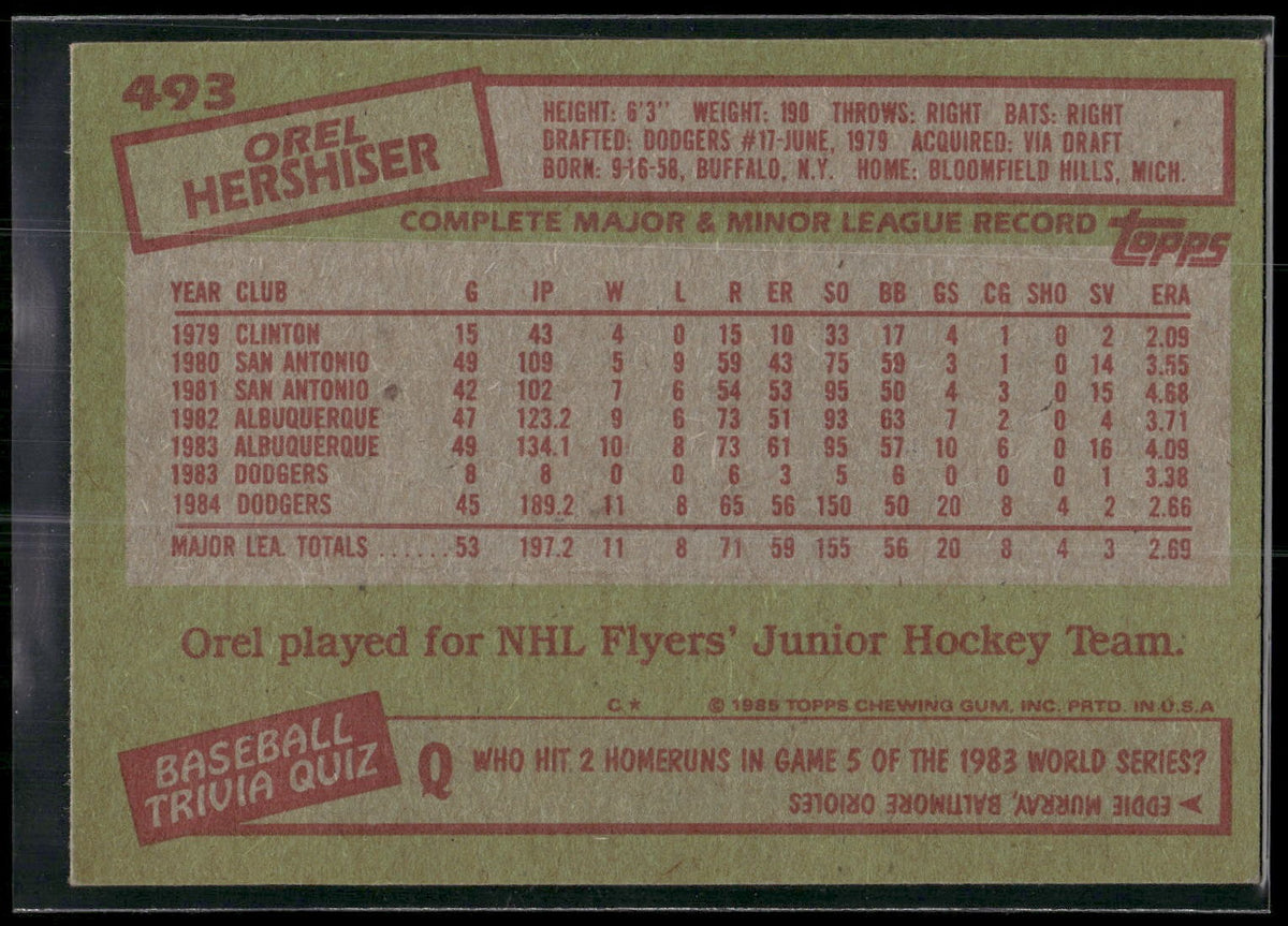 1985 Topps #493 Orel Hershiser