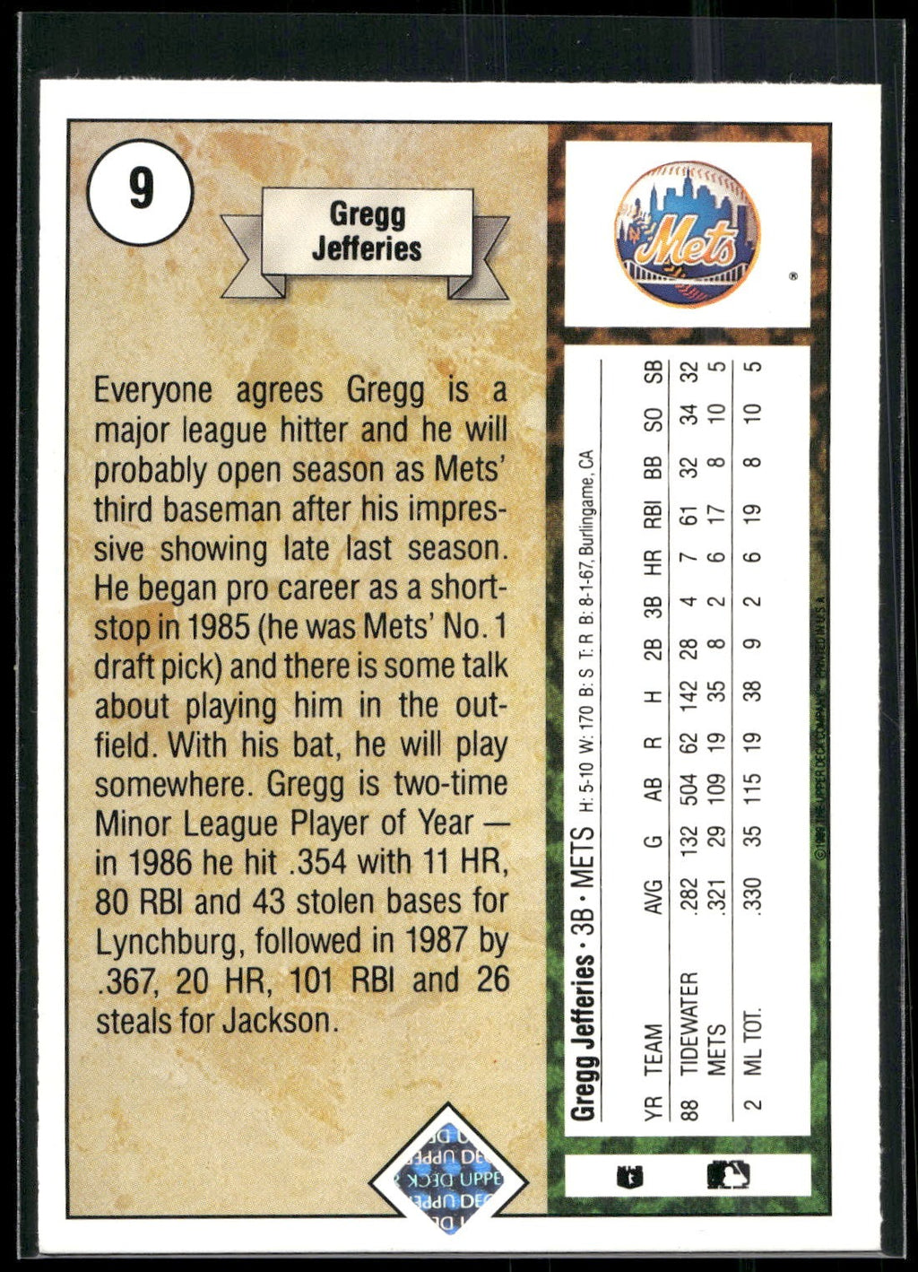 1989 Upper Deck #9 Gregg Jefferies