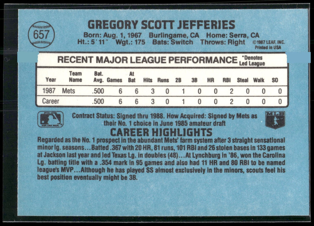 1988 Donruss #657 Gregg Jefferies