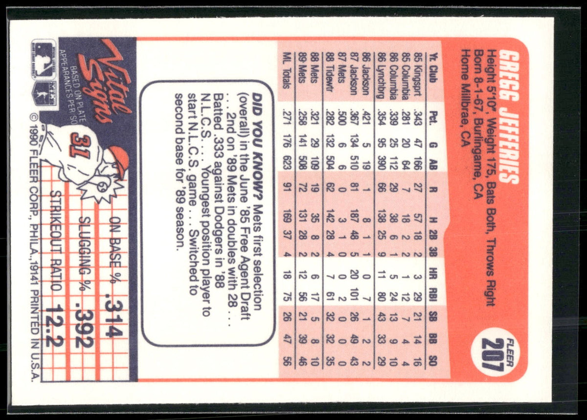 1990 Fleer Canadian #207 Gregg Jefferies