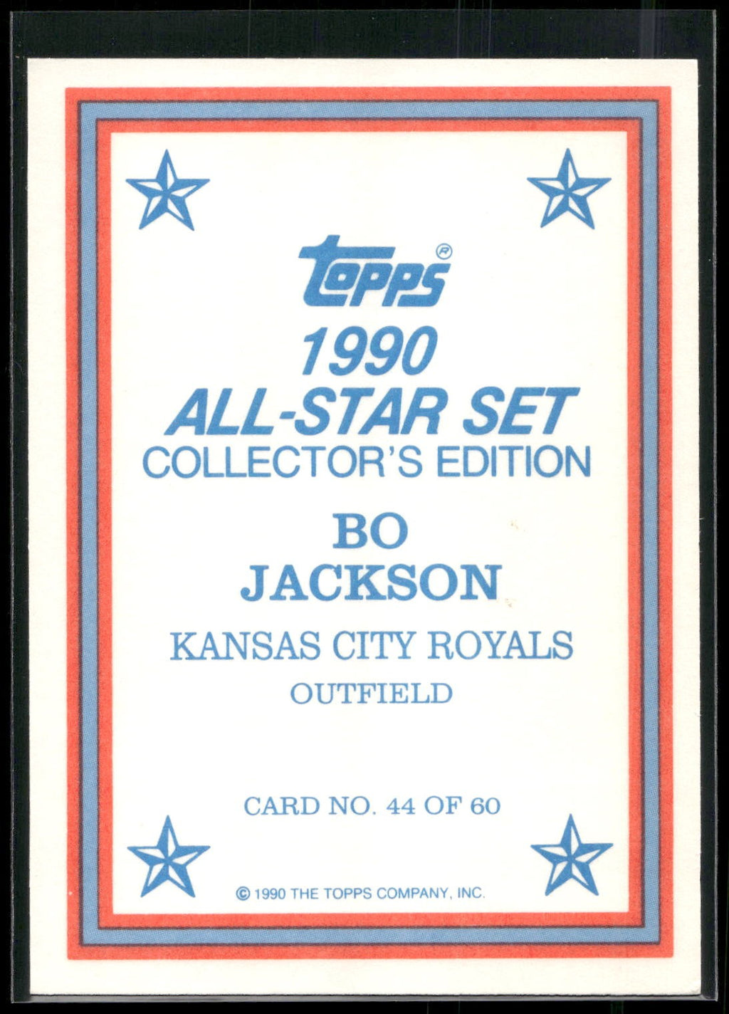 1990 Topps #44 Bo Jackson 1990 All-Star Set Collector's Edition