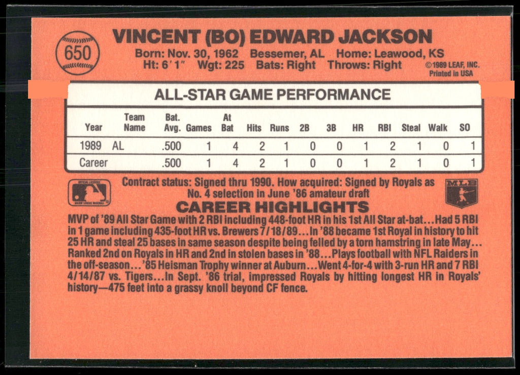 1990 Donruss #650c Bo Jackson