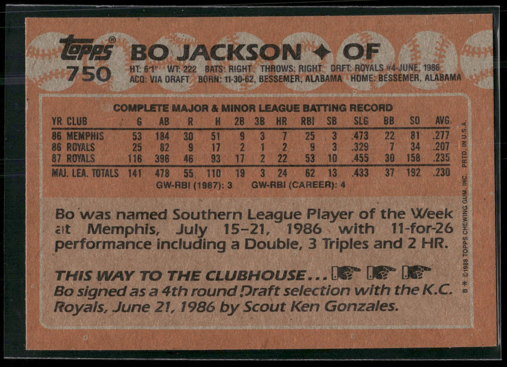 1988 Topps #750 Bo Jackson